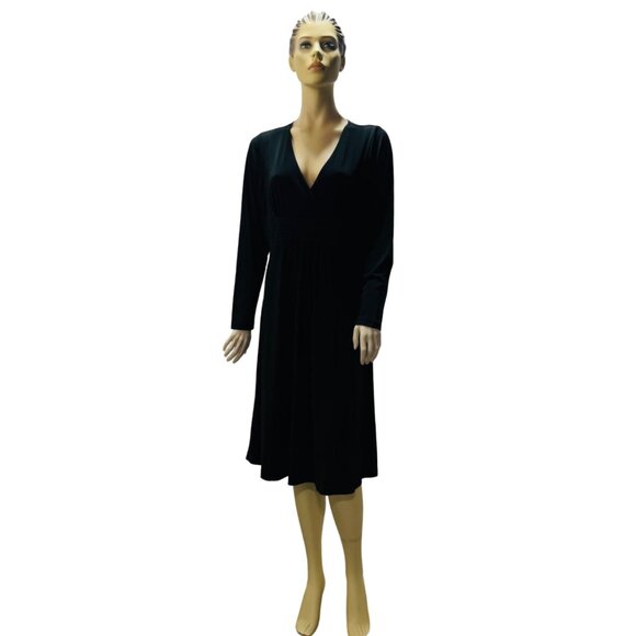 INC Women's Dress Black Stretch Poly Jersey Knit Surplice Bodice Midi Size XL - Picture 10 of 10